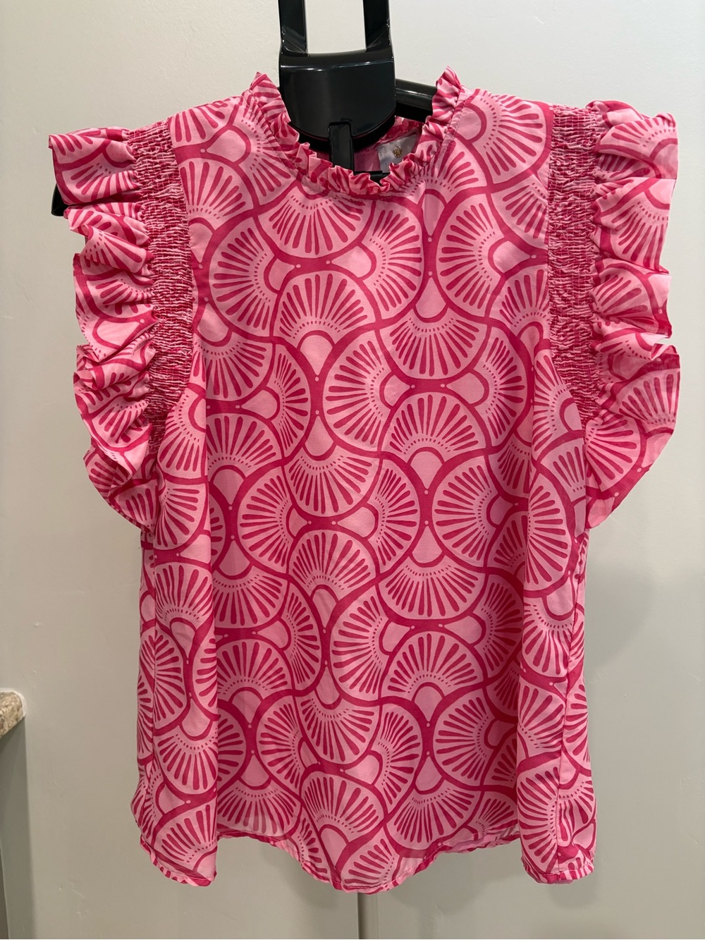 Pink Patterned Ruffle Sleeve Blouse